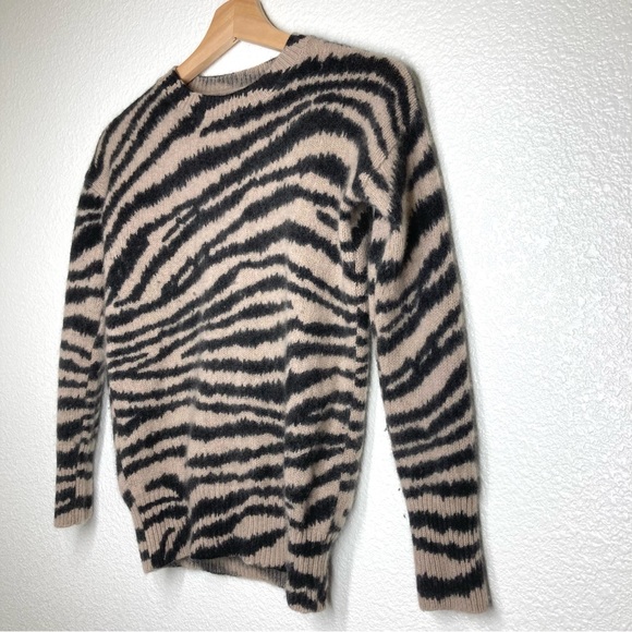 Magaschoni Animal Print 100% Cashmere Crewneck Sweater XS Tan Black Zebra - Picture 4 of 16
